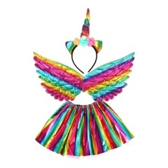 Petrecere - Costum carnaval in culori metalizate, fusta, aripioare, bentita, unicorn, 3-6 ani