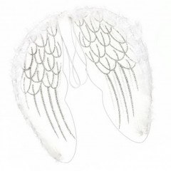 Petrecere - Aripi ingeras pe cadru metalic modelabil, alb cu sclipici argintiu si puf