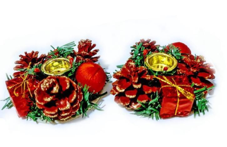 Craciun - Cutie cadou cu 2 suporturi de lumanare pentru masa de Craciun