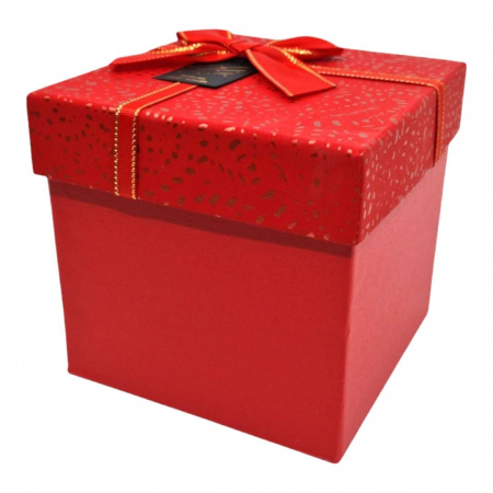 Cutii cadou - Cutie cadou patrata, cu fundita si snur, 13x13x12.5 cm, rosu