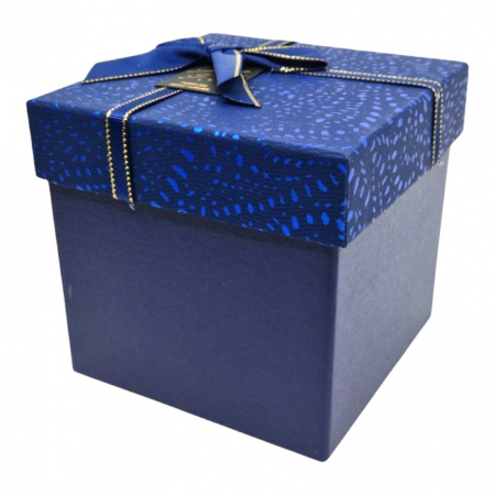 Cutii cadou - Cutie cadou patrata, cu fundita si snur, 13x13x12.5 cm, albastru