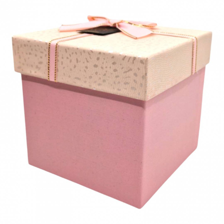 Ambalaje - Cutie cadou patrata, cu fundita si snur, 13x13x12.5 cm, roz
