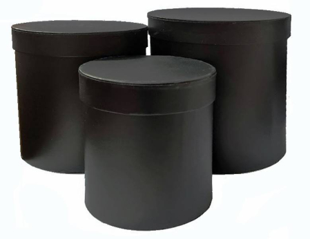 Cutii cadou - set 3 cutii rotunde 14-19 cm, negru mat