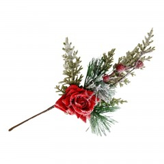 Craciun - Decoratiune Craciun, crenguta ornamenteala cu trandafir, 30 cm