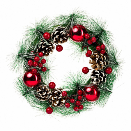 Craciun - Decoratiune Craciun handmade, coronita cu globuri rosii