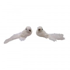 Paste - Decoratiune set 2 porumbei albi cu clema metalica, 14 cm
