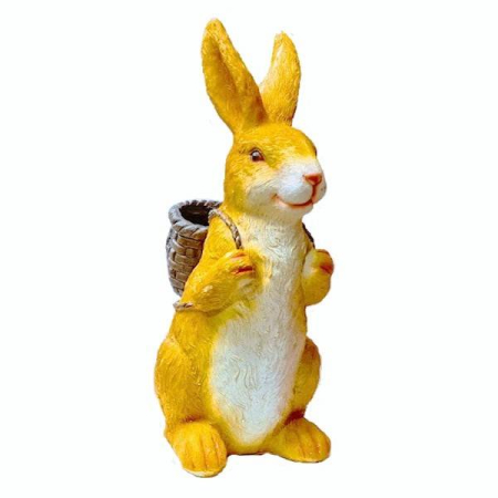 Paste - Ornament Din Rasina Pictat Manual, Decoratiune Pentru Gradina, Terasa, Gazon, iepure cu cos, 53 cm
