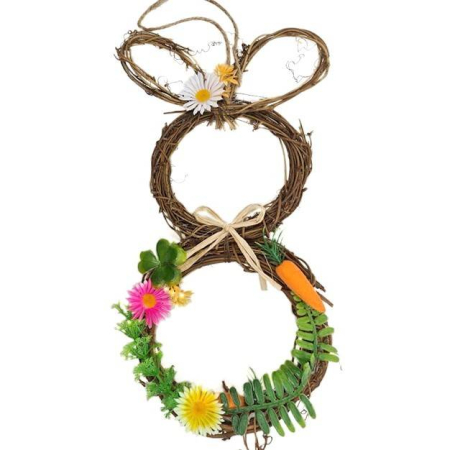 Paste - decoratiune din fire naturale pentru usa, decor Paste sub forma de iepure