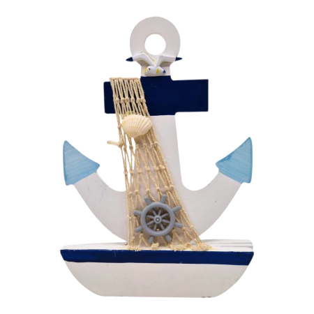 Produse Sezon - Decorațiune Nautica din Lemn - Ancora pe Suport de Barca, 21 cm