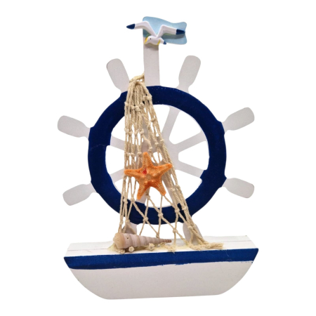 Produse Sezon - Decoratiune Nautica din Lemn - Timona pe Suport de Barca, 21 cm
