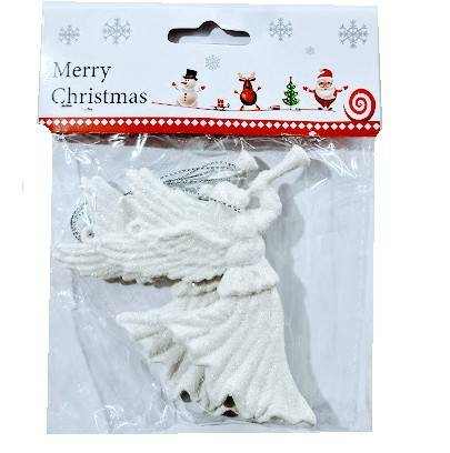 Craciun - Decoratiune pentru bradul de Craciun, set 2 ingerasi, alb sidefat, inaltime 11 cm