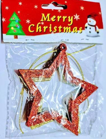 Craciun - Decoratiune pentru bradul de Craciun, set 2 stelute, rosu, auriu, diametrul 9 cm