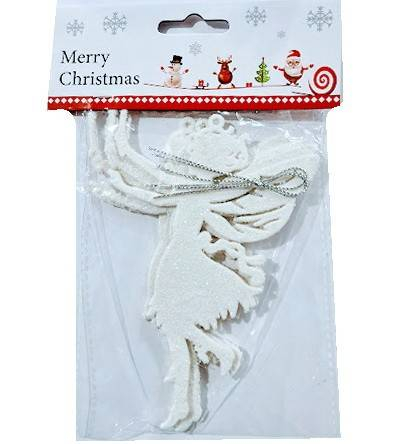 Craciun - Decoratiune pentru bradul de Craciun, set 3 ingerasi, alb sidefat, inaltime 15 cm