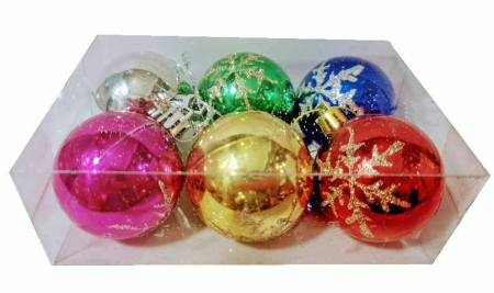 Craciun - Decoratiune pentru bradul de Craciun, set 6 globuri multicolore cu stelute argintii, diametrul 5 cm