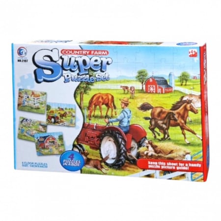 Jucarii Educative - Set puzzle Country Farm, 4 imagini cu viata la ferma, 55x38x7 cm