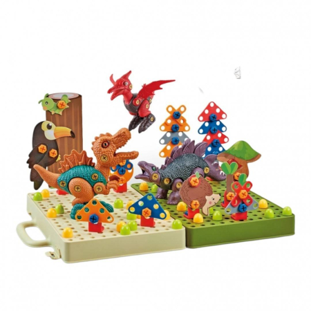Constructie - Joc de constructie dinozauri cu surubelnita electrica si cutie de depozitare Joc de constructie dinozauri cu surubelnita electrica si cutie de depozitare Joc de constructie dinozauri cu surubelnita el