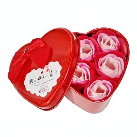 Flori sapun - cutie metalica cu trandafiri de sapun, rosu, 9x9x4.5 cm