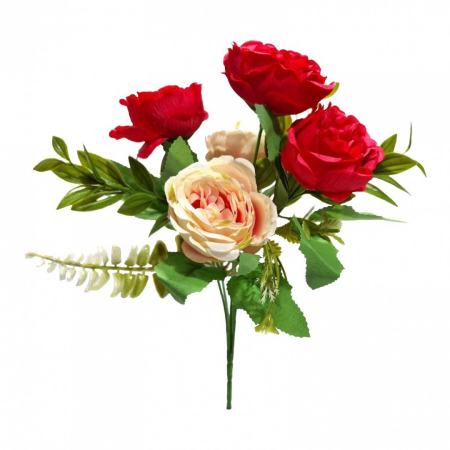 Decoratiuni - Flori arificiale, bujori, buchet de 5 fire, 30 cm
