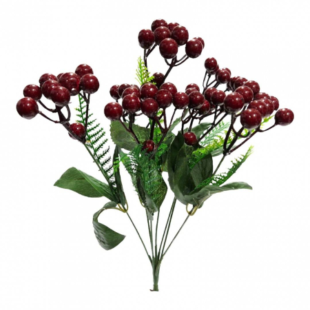 Flori artificiale - Flori artificiale, buchet 7 fire, ilex, 32 cm, grena