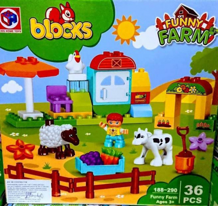 Constructie - Funny Farm , joc de constructie cu animale, 36 piese