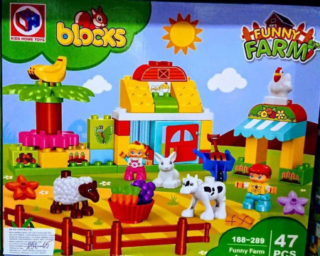 Constructie - Funny Farm , joc de constructie cu animale, 47 piese