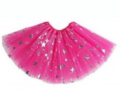 Petrecere - Fusta tutu roz cu stelute argintii, 3 straturi de tulle, 3-6 ani