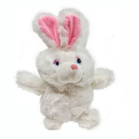 Jucarii de Plus - Iepuras interactiv cu miscari si sunete, jucarie din plus care repeta ce i se spune, iepure alb, 22 cm