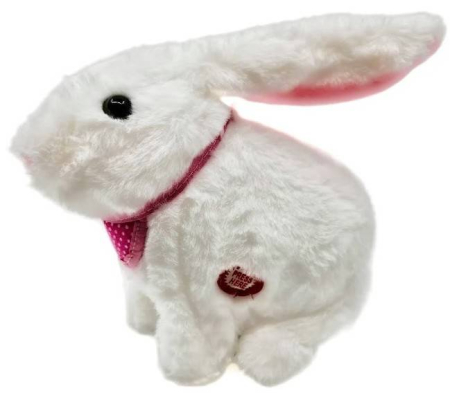 Jucarii de Plus - Iepuras interactiv din plus, topaie, isi misca boticul si urechile, lumineaza, canta in limba romana, alb, 24 cm