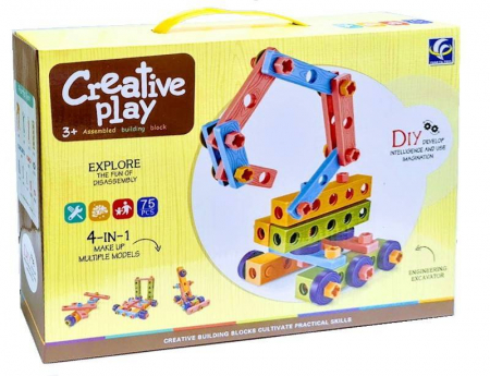 Jucarii - joc de constructie cu suruburi si piulite, 4 in 1, macara, creative play, nivel de dificultate mediu, 75 piese
