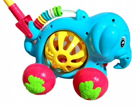 Animale - jucarie de impins, elefant cu tija reglabila, 21 cm