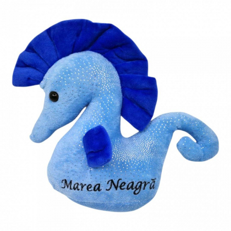 Vara - Jucarie de plus cu detalii brodate, cal de mare, 24x24x10 cm, albastru
