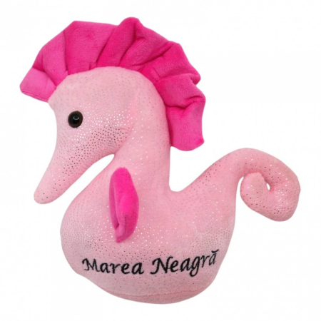Jucarii de Plus - Jucarie de plus cu detalii brodate, cal de mare, 24x24x10 cm, roz