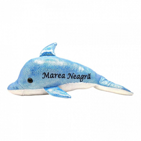 Vara - Jucarie de plus cu detalii brodate, delfin Marea Neagra, 34 cm, albastru