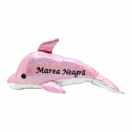 Vara - Jucarie de plus cu detalii brodate, delfin Marea Neagra, 50 cm, roz