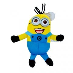 Jucarii - jucarie de plus cu ochelari, snur metalic cu ventuza, muzical, galben, 15 cm