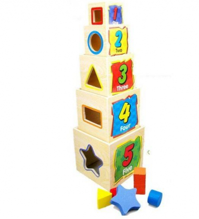 Jucarii Lemn - Jucarie educativa din lemn formata din 5 cuburi cu forme
