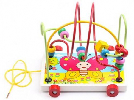 Jucarii Lemn - Jucarie motrica Montessori de tras, labirint cu bile din lemn