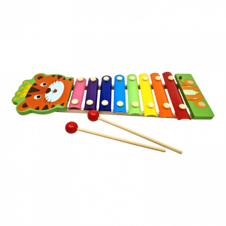 Jucarii Educative - Xilofon colorat din lemn, 8 note muzicale, model animal vesel