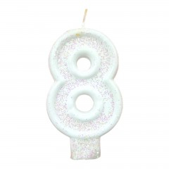 Petrecere - lumanare tort, alb cu sclipici, 7 cm, cifra8