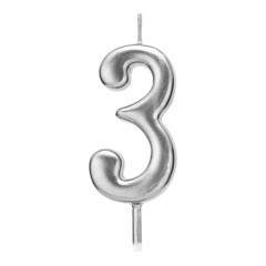 Petrecere - lumanare tort argintie, 4.5 cm, cifra 3