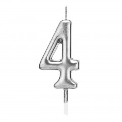 Petrecere - lumanare tort argintie, 4.5 cm, cifra 4