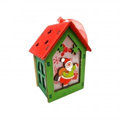 Craciun - Decoratiune de Craciun din lemn, casuta cu panglica de agatare