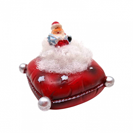 Craciun - Figurina decorativa Mos Craciun pe perna rosie, Magia Craciunului in miniatura