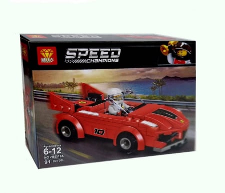 Constructie - masina de curse rosie cu un omulet demontabil, 91 piese