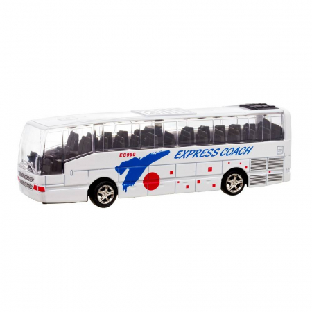 Vehicule - Masina metalica, autobuz express coach cu sunete si lumini, pull back, 1:70, galben/rosu/alb/albastru