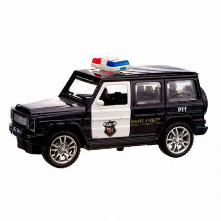 Vehicule - masina metalica de politie, macheta cu doua portiere care se deschid, pull back, sirene luminase, baterii incluse, 1:32