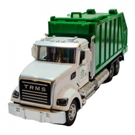 Vehicule - masina metalica, macheta cu usi care se deschid, lumini si sunete de motor, gunoi cu pubela detasabila, verde