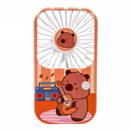 Produse Sezon - Mini Ventilator Portabil, 3 Trepte de Viteza, Reincarcabil USB, cu Suport și Snur, Maro
