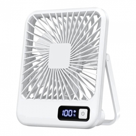 Produse Sezon - Mini Ventilator Portabil Cu Ecran LCD, alb, 14x17x4 cm