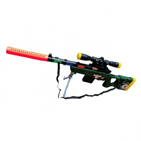 Arme - Mitraliera de jucarie cu amortizor, Military affairs, cu trepied, sunete si lumini, centura pentru umar, vibratii, verde, 79 cm